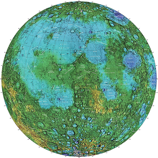 نقشه توپوگرافی از سمت پیدای ماه
